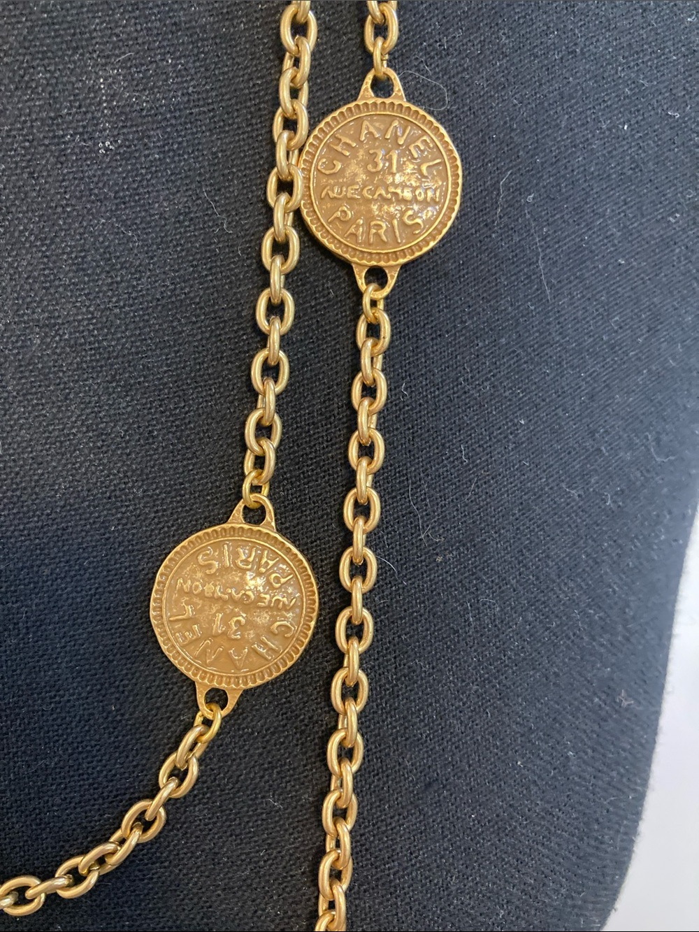 CHANEL Gold-Tone Double Strand Coin Medallion Necklace - Picture 2 of 5